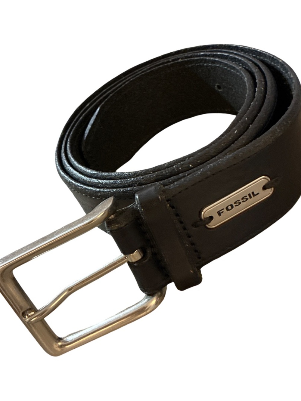 Fossil Black Leather Belt with Silver-Tone Buckle